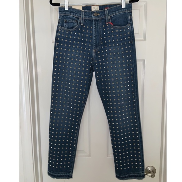 Alice & Olivia Denim Trouser jeans with silver stud embellishments–– NWT - Picture 7 of 16